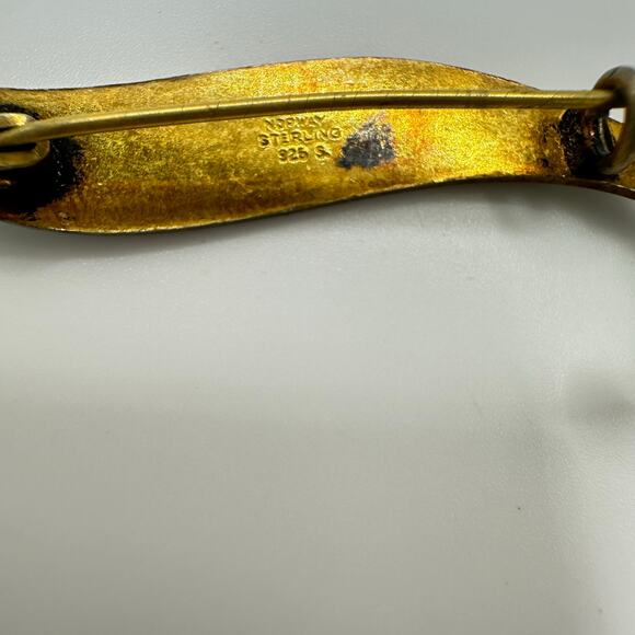 Albert Scharning Norway sterling silver guilloche enamel white green leaf brooch - Picture 7 of 10